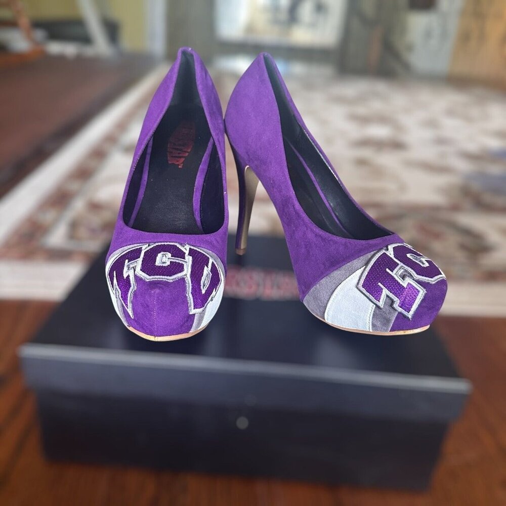 HERSTAR TCU Shoes‎ Pumps Women's Size 8 Suede High Heel 5 Inch Purple White Gray